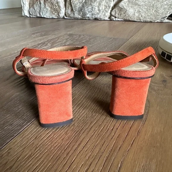 FRAME Le Braxton Strappy Block Heel Sandal Orange Suede Size 5.5 NEW - Picture 7 of 11